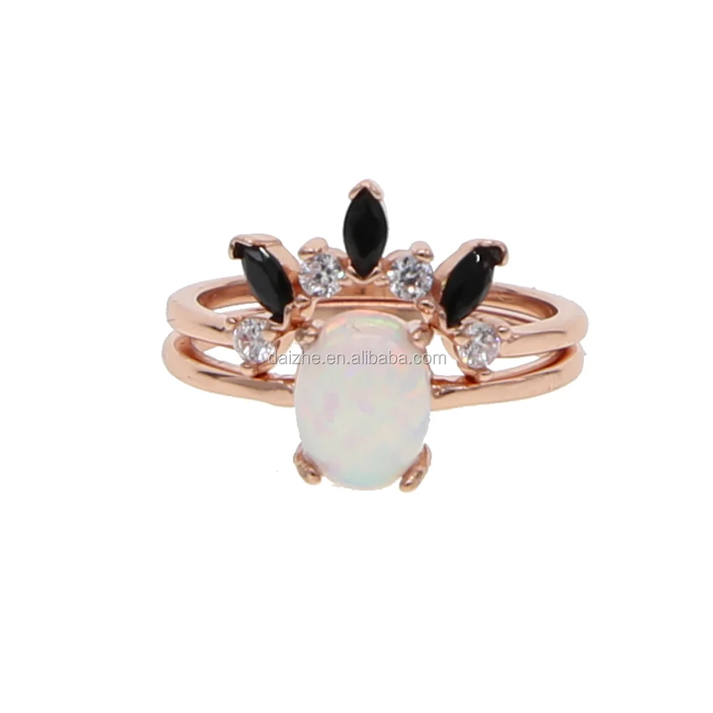 

2021 fashion rose gold plated with opal cz paved finger ring set for women