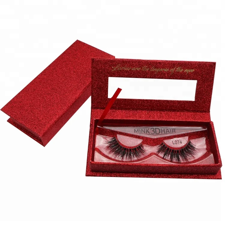 Red glitter eyelash packaging for private label 3d lashes mink wholesale eyelashes