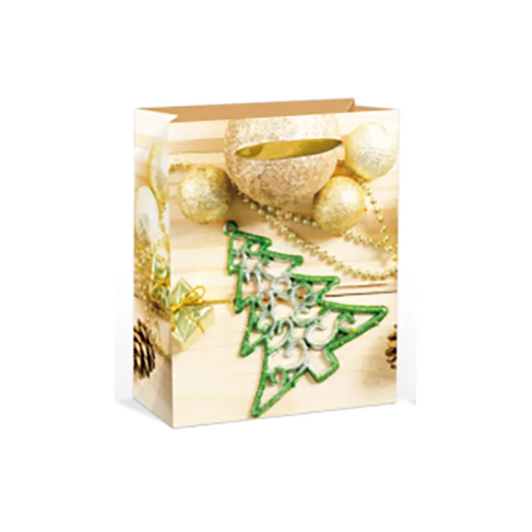 Customized Handmade Print Christmas Gift Paper Bags With Ribbon Handles