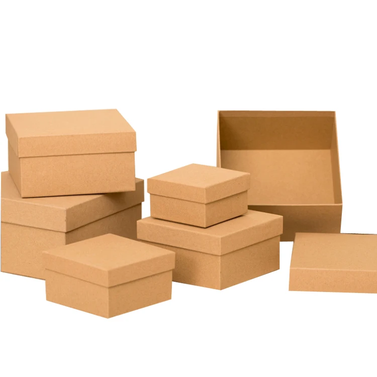 
High Quality DIY Custom Logo Handmade Hard Cardboard Square Shape Brown Kraft Gift Paper Box with lid 