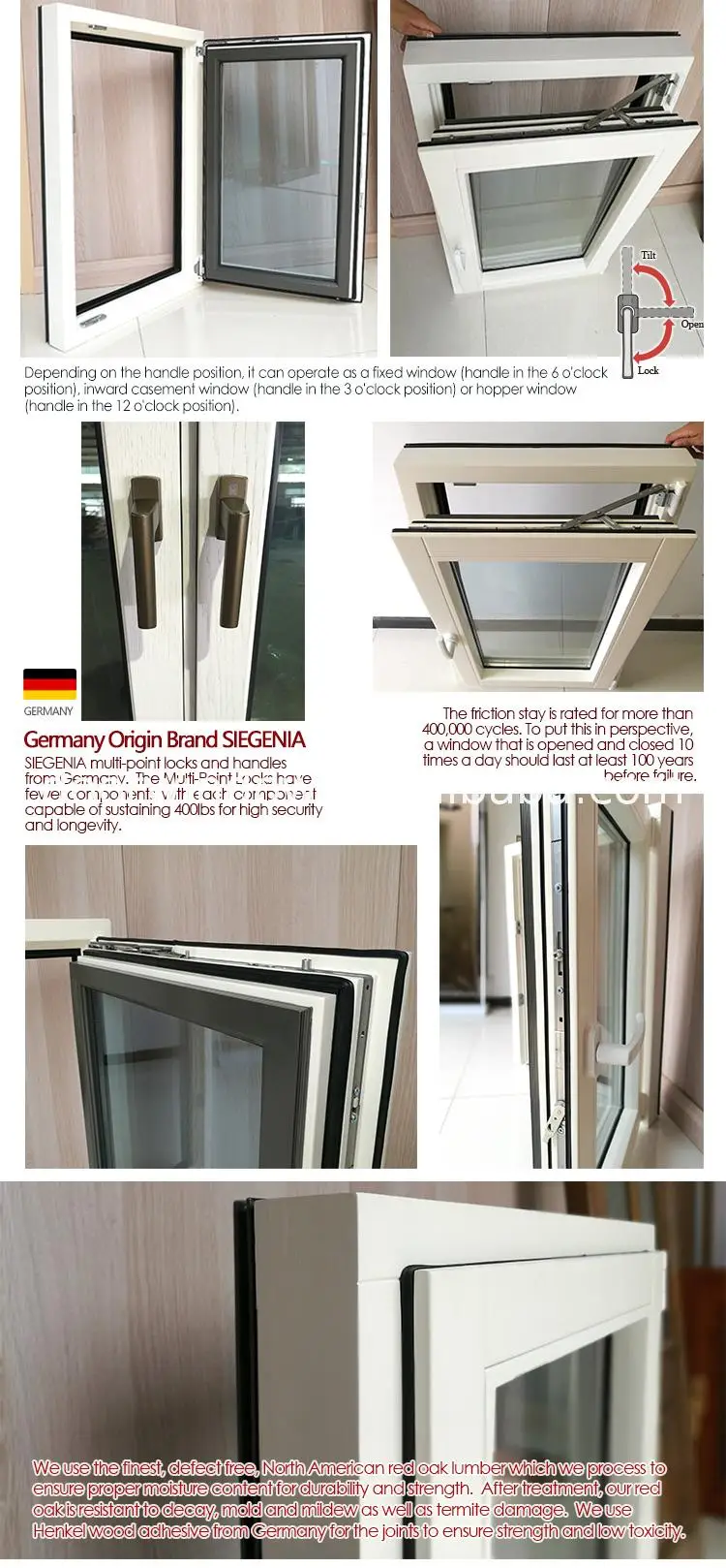 Aluminum corner window casement with handle aluminium latch