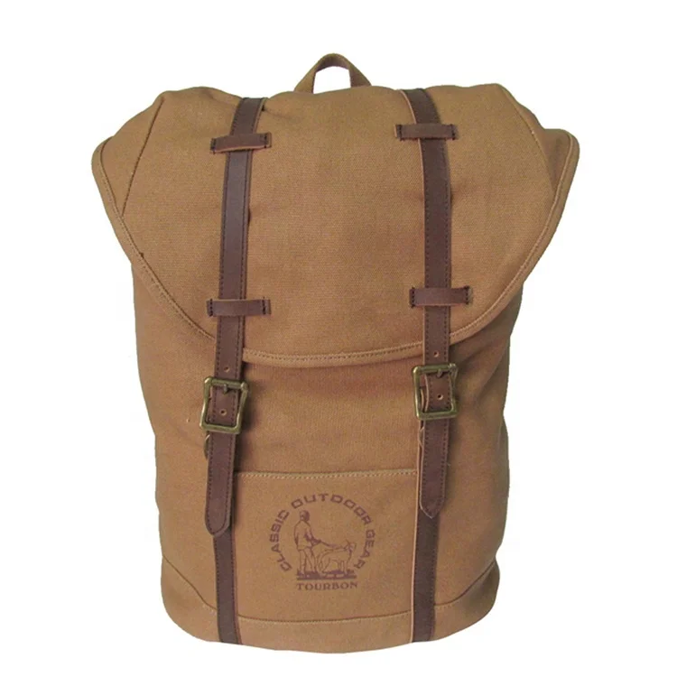 

New design and wholesale canvas drawstring backpack canvas backpack, Khaki and dk.green.