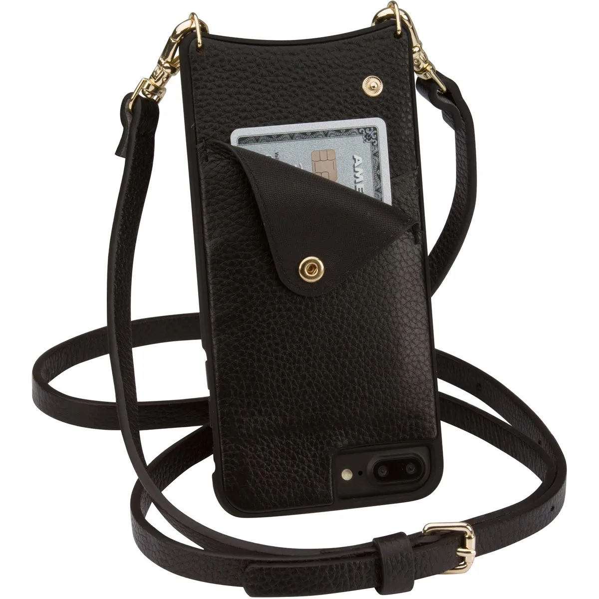 Cross Body Phone Case With Strap Compatibility Black Genuine Leather Wallet Hard Cover Credit ...