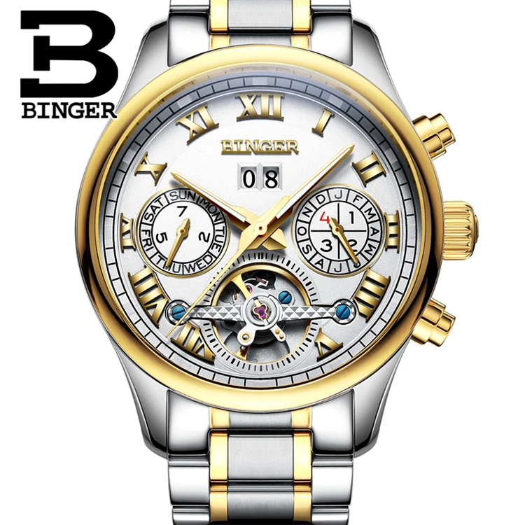 

BINGER 8602 S Men Automatic Mechanical Watch Tourbillon Sapphire Luminous Business Automatic Wristwatch Relogio masculino