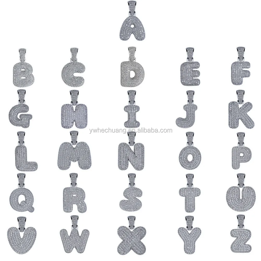 

Hip Hop Custom Gold Silver Bubble Letters Pendant A-Z Alphabet Necklace Chain