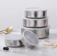 

Promotional 5 pcs Set Stainless Steel Food Bowl Keep Fresh Bowl with Plastic Lid