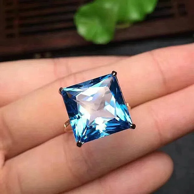 

Big Square Crystal Blue Zircon Promise Engagement Rings for Women Filled CZ Stone Ring Female Luxury Jewelry