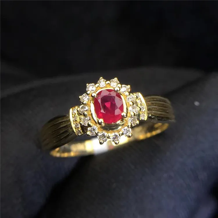 

Hot Selling Golden Supplier 18K Yellow Gold Ruby Gemstone Ring With Natural Diamonds, Red