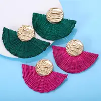 

Barlaycs 2019 New Fashion Bohemian Hawaiian Handmade Wooden Straw Weave Rattan Stud Earrings for Women Jewelry