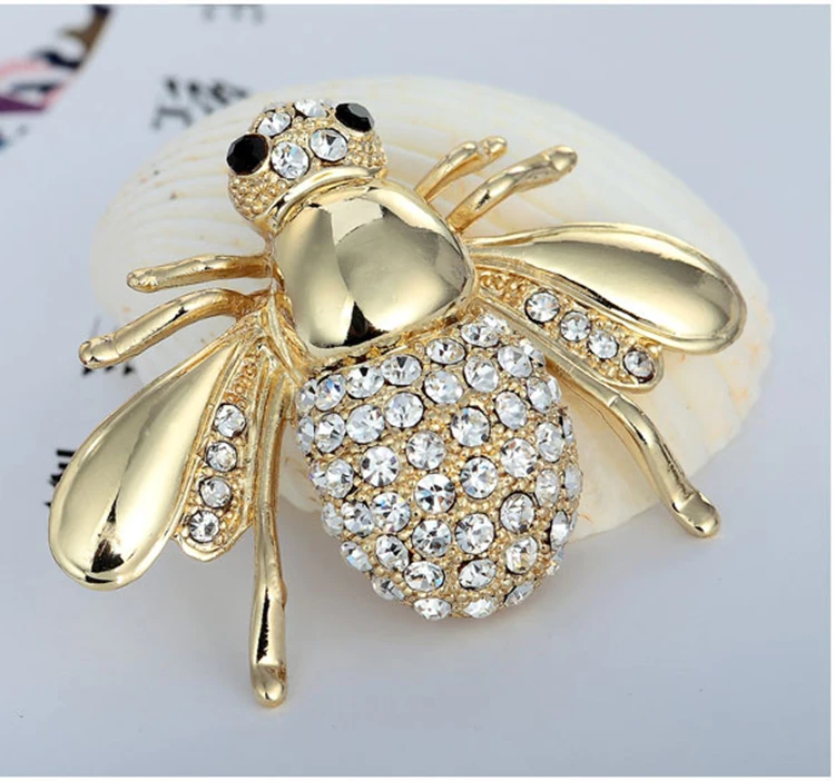 

Idealway European style animal badge jewelry gold silver plated alloy clear rhinestone crystal bee pin brooch, Silver,gold