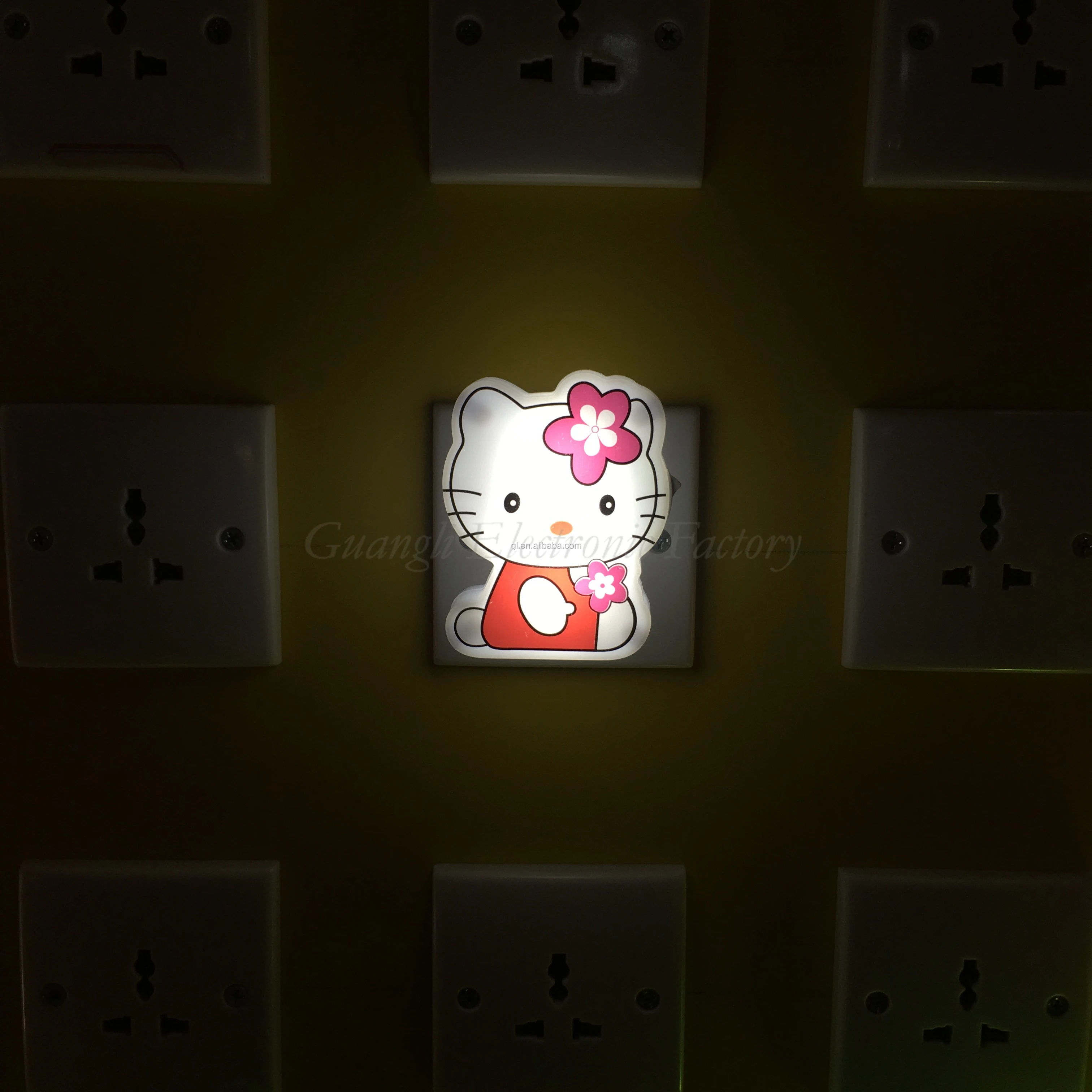 W080 White cute cat shape with Flower LED SMD mini switch plug in night light with 0.6W and 110V or 220V