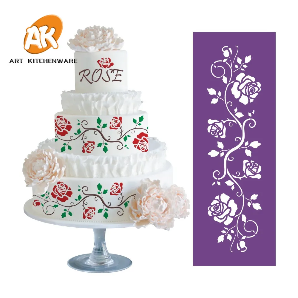 

AK Fondant Cake Decorating Flower Drawing Stencil Icing Tools Transparent Soft Stencil Wedding Cake Decoration Mesh Stencil