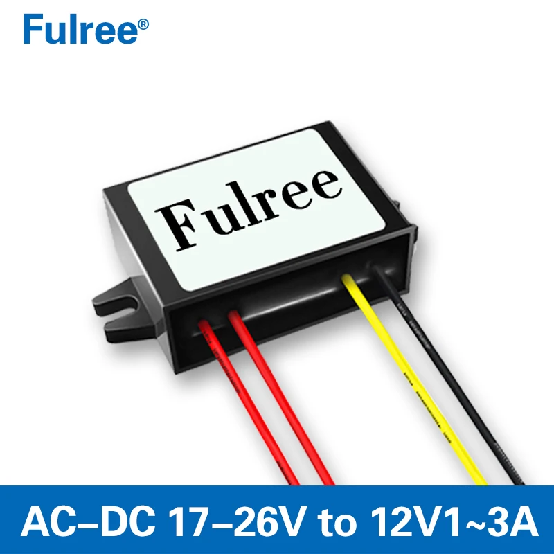 Fulree 24VAC to 12VDC 3Amp Converter AC 24V to DC 12V Step Down Transformer Power Module for Monitoring