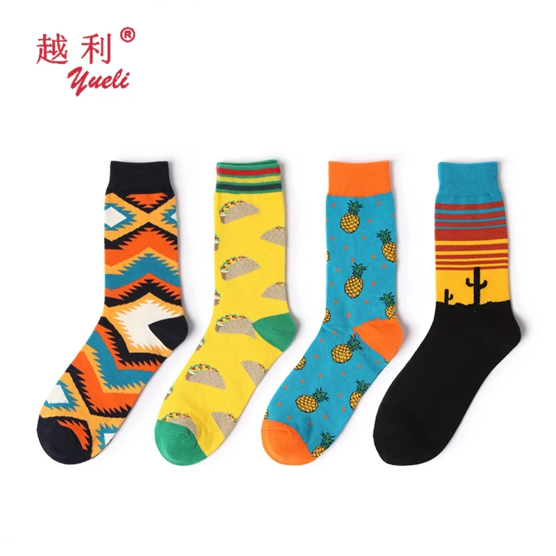 

YUELI wholesale custom cotton fashion socks compression dress happy funny crew for mens business tube sock