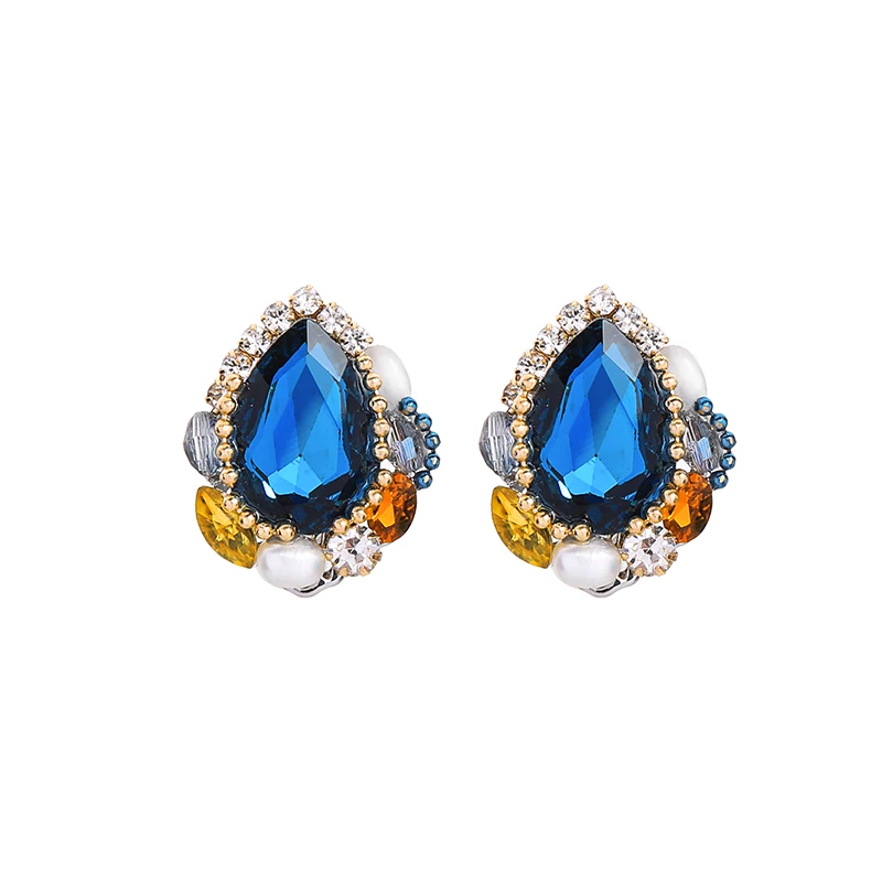 

ed02166d 2021 Blue Sapphire Diamond Stone Rainbow Crystal Opal Rhodium Silver Non Pierced Ear Clip On Earings Statement Earrings
