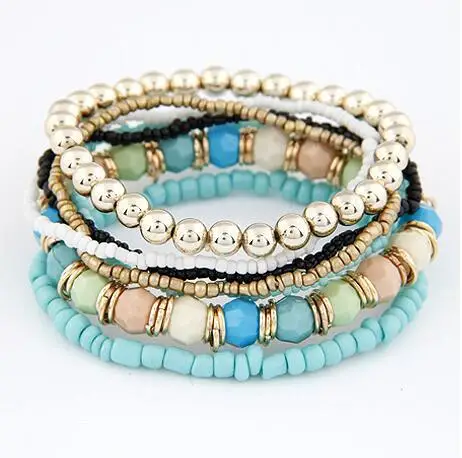 

6 Styles Bohemian Summer Jewelry Multi-layer Beads Bracelets & Bangles for Women Girls Elastic Strand Bijouterie Kimter-D404Q A
