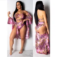 

2019 fashion floral printed two piece bikini beachwear with cover up HC6085
