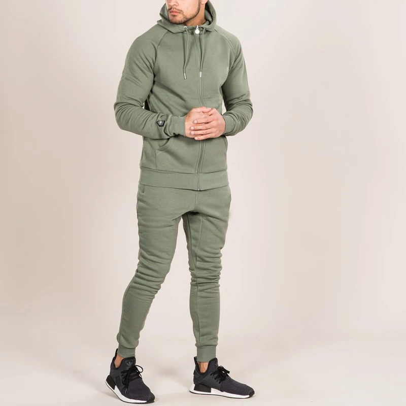 Full Front Zipper Light Army Green Mens Fitted Tracksuit - Buy Mens ...