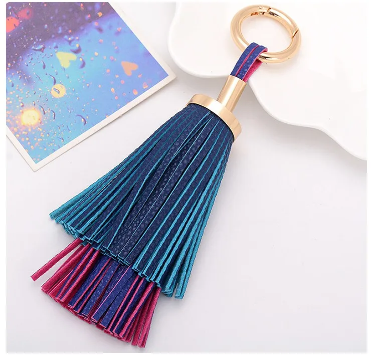 Leather Tassel Keychain Gold Plated Keyring Faux Leather Tassel For