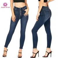 

High waist with button design colombian jeans for female