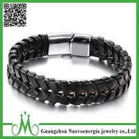 Hombres pulsera de cuero, Pulsera de cuero trenzado, Black Genuine Leather Bracelet Men Wholesale