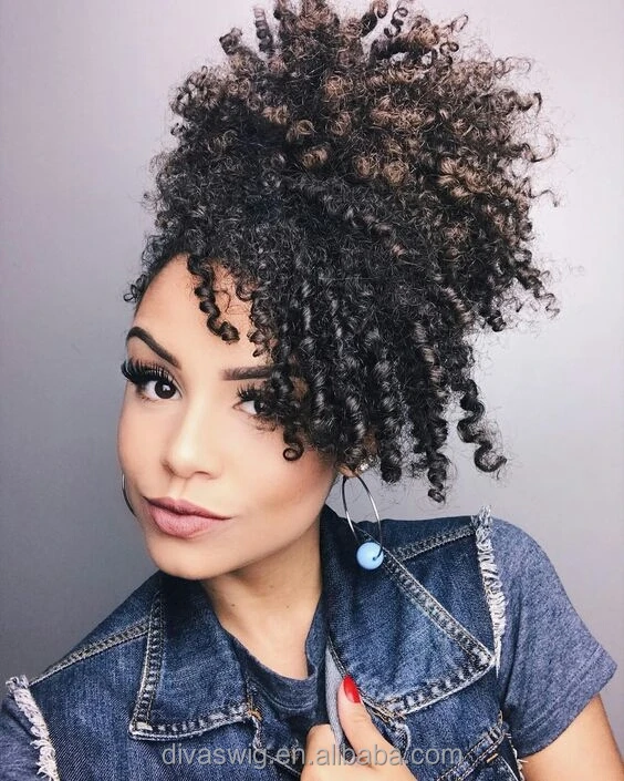 

Short High Ponytail120g Human Hair Kinky Curly Afro Ponytail Clip Hair Extensions Drawstring Ponytail HairPieces For black women