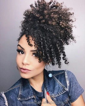 Short High Ponytail120g Human Hair Kinky Curly Afro Ponytail Clip