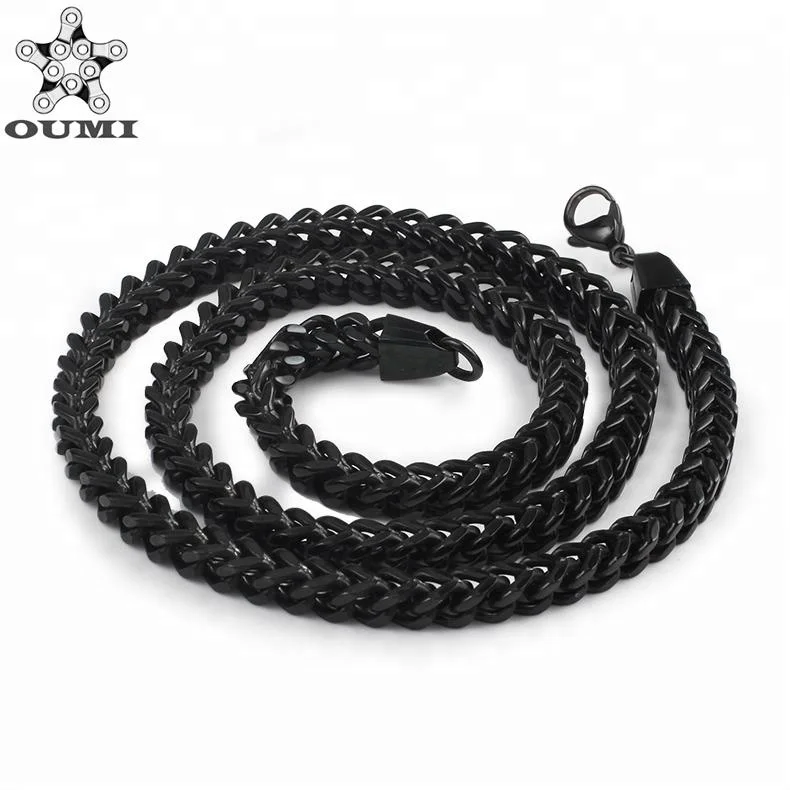 

2018 wholesale 6MM high polished stainless steel fancy black plated franco chain necklace for men