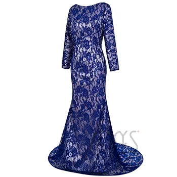 long sleeve blue evening dress