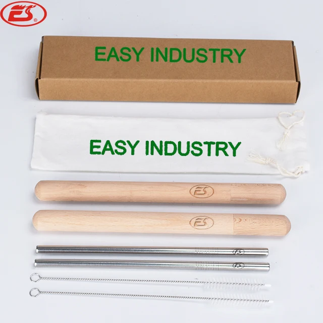 

EB605 Custom logo reusable 18/8 stainless steel metal straw set with case, Transparent