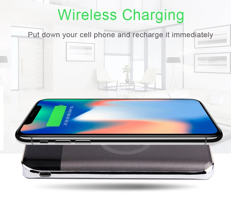 logo custom portable Qi standard mobile phone wireless charger slim power bank 10000mah with lcd display - ANKUX.COM