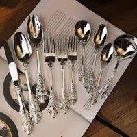 

Luxury Royal Gold Plated Used Restaurant Cutlery 18/8 High End Stainless Steel Metal Golden Black Flatware Sets for Wedding