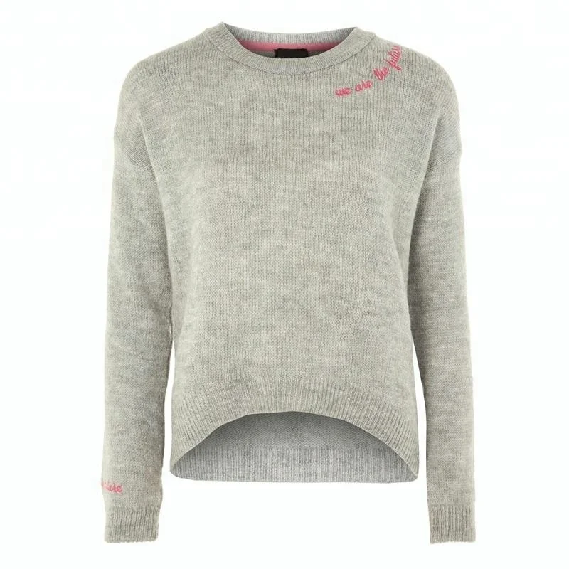 

Women's autumn winter cashmere knitted embroidery basic round neck pullover sweater