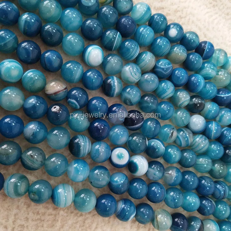 

Stripe Agate Natural Gemstone Loose Beads Round 10mm Crystal Energy Stone Healing Power for Jewelry Making- Blue, As picture