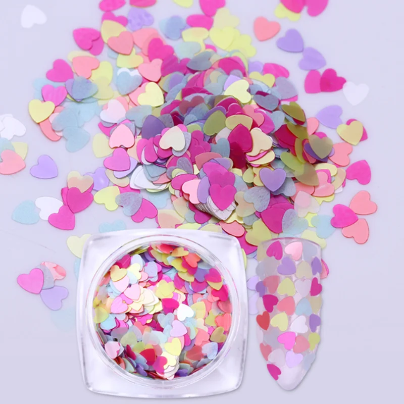 

3 mm Heart Mix Colors Plastic Nail Art Sparkle Paillettes Decoration Ultra Thin Matte Nail Glitter Flake, Mix colors nail sequins