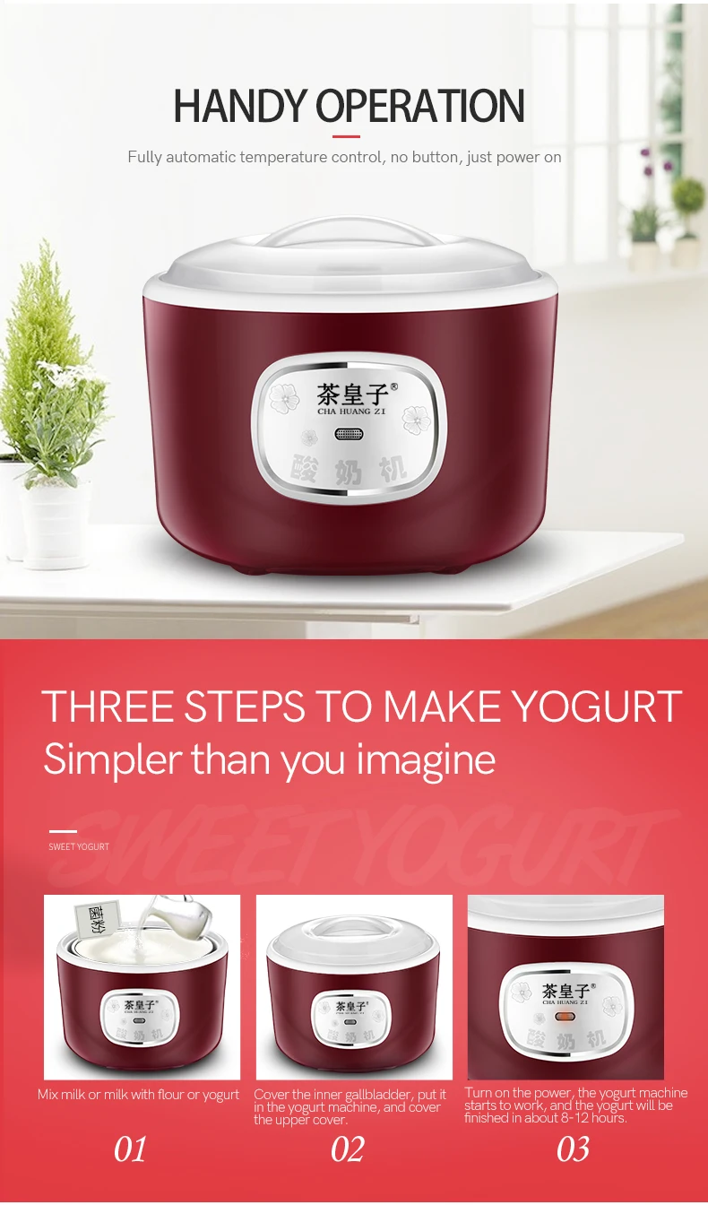 Factory Direct Sales Stainless Steel 1L 220V Automatic Yogurt Maker Machine 4 Glass Jar