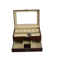 

12 Slots Double-deck Oem custom pu leather brown luxury watch storage display box ladies watch packaging gift box with pillow