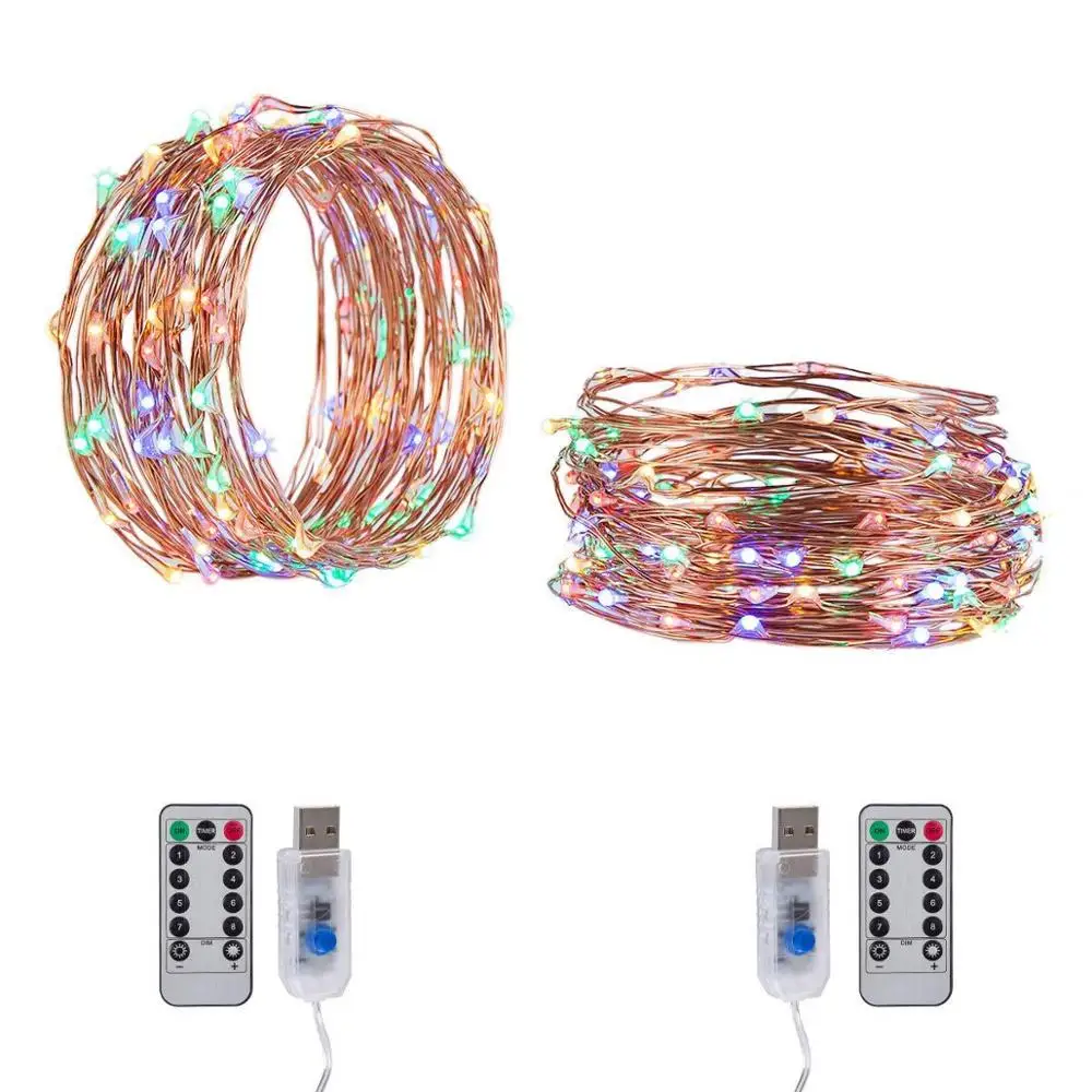 8 Modes Fairy Wedding Festival Home Decoration 100LED Copper Wire Curtain USB Rechargeable Light Christmas String Lights
