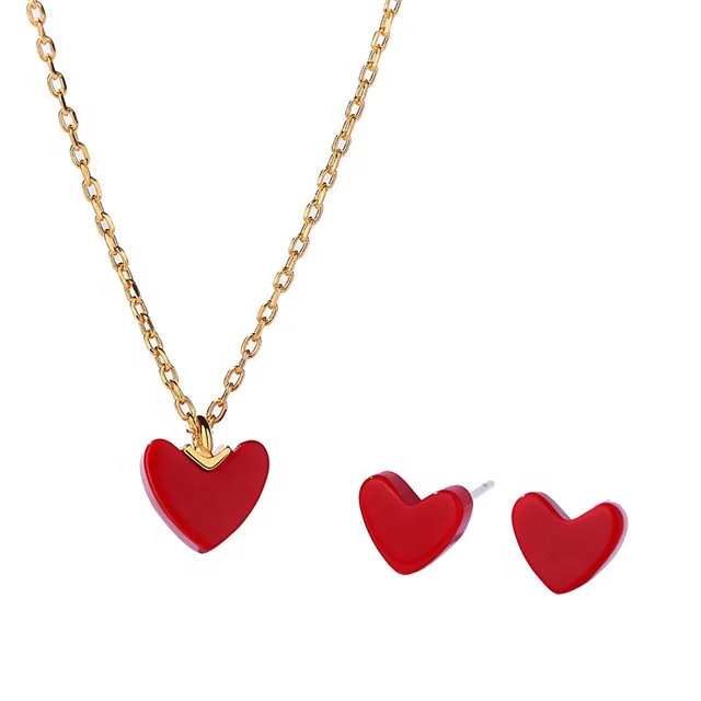 

24K Gold Chain Heart Pendant Jewelry 925 Sterling Silver Chain With Red Turquoise Jewelry Set