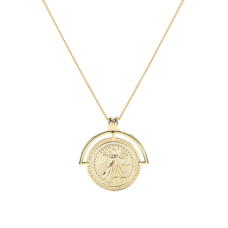 

A138A Fashion 18K Gold Plated Jewellery Fashion 925 Sterling Silver Coin Medallion Pendant Necklace