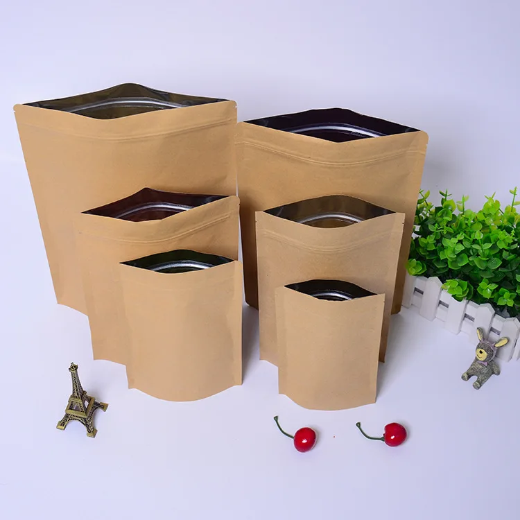 Ready to ship flat bottom kraft paper bag with foil inside and good ziplock