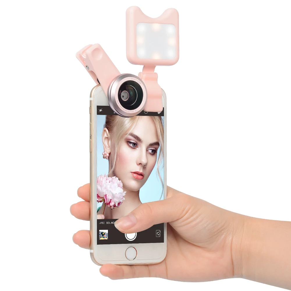 

2018 Amazon Hot-selling Apexel Phone Gadgets 0.36x Wide Angle lens 15x Macro Lens Kit LED Fill Light for Mobile Phone, Black