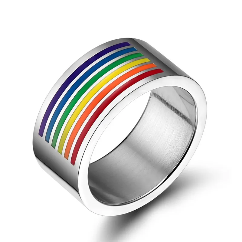 

YWMT 2018 Wholesale High Quality Rainbow Color Stainless Steel Gay Men Ring, Silver