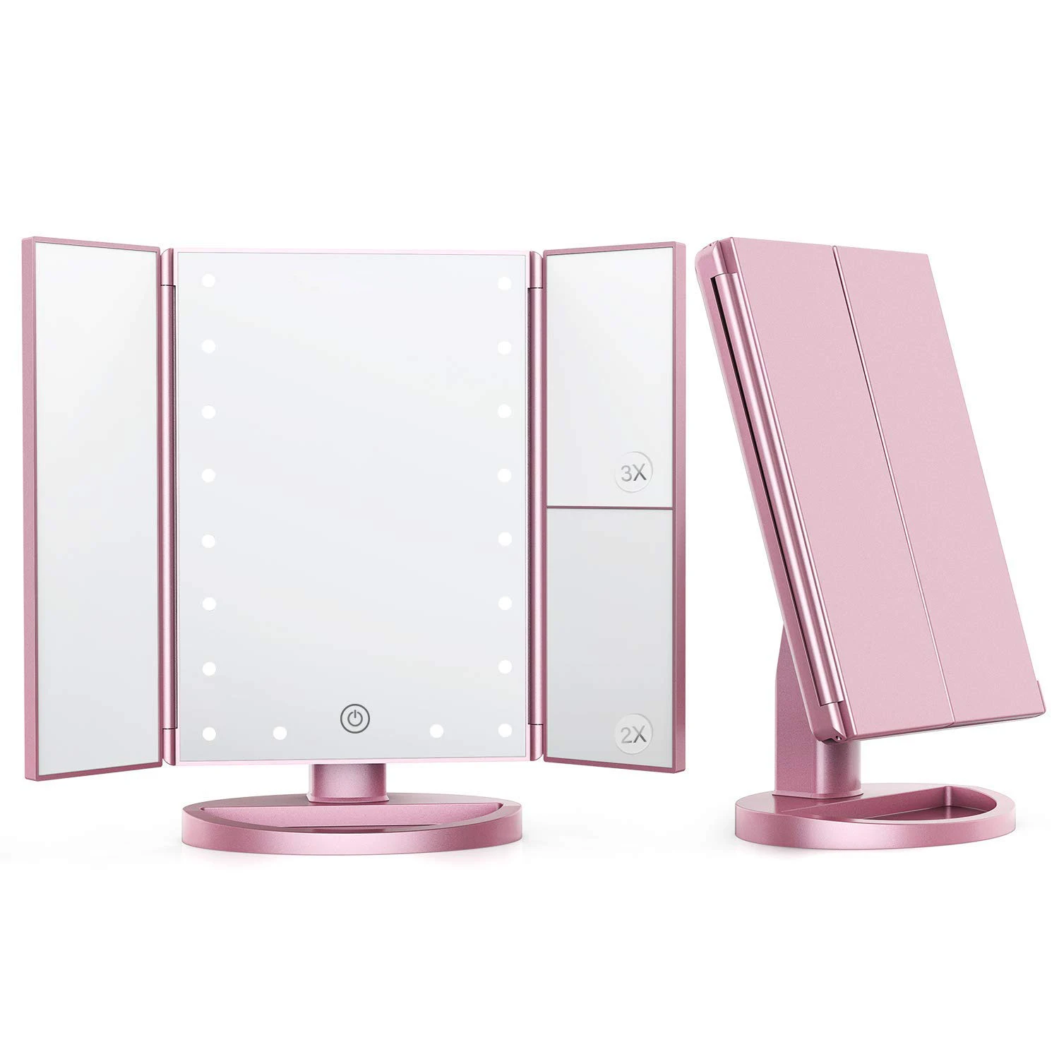 

Desktop foldable makeup mirror with LED lights and sensor Travel Makeup Mirror Lighted LED Mirror, Pink