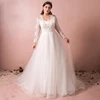 LSGH024 long sleeves lace appliques ball gown plus size sequin wedding gown long train