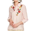 Women Floral Blouse 100% Viscose Fabric Stamp Shirt Embroidered Chiffon Blouse Women