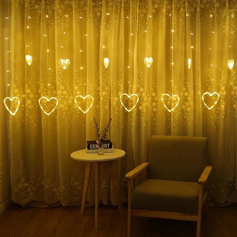 Details about   138 LED Heart Curtain String Lights for Wedding Christmas Home Wall Backdrops UK 