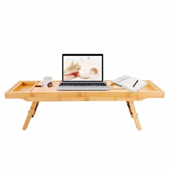Multi Functional Bathtub Tray Wooden Bamboo Folding Laptop Table
