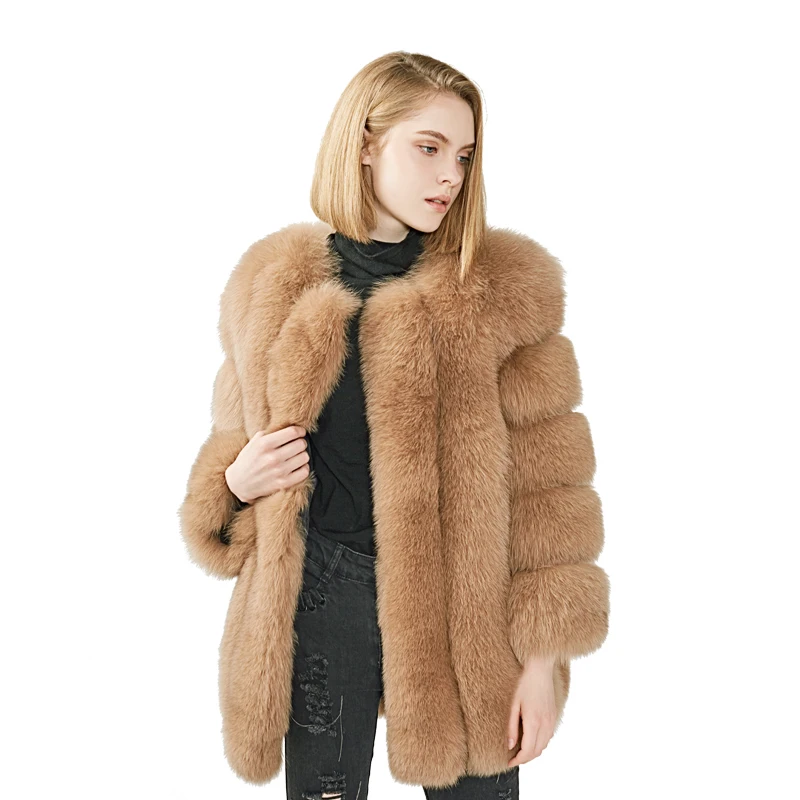 

2019 Wholesale Warm Winter New Design Genuine Fox Fur Jacket Real Women Ladies Winter Long Fur Coat