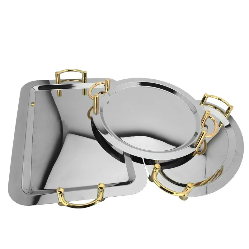 Stainless Steel Round Mirror Serving Tray With Handle And Legs Buy